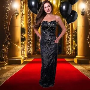 Black Sequined Formal/Prom/Special Event Column Dress - Size 6